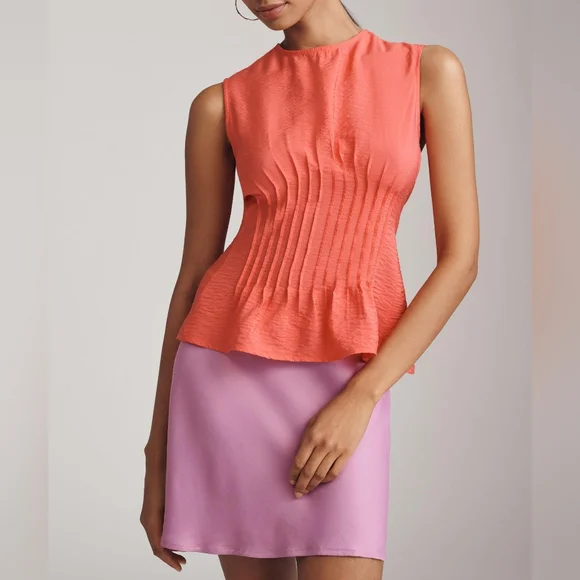 NWT ANTHRO | The Della Pleated Shell Top (Beige) - Picture 6 of 8